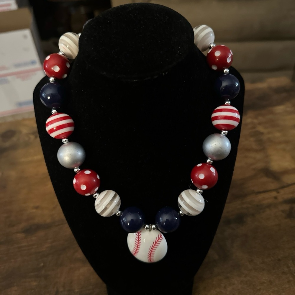 Toddlers Baseball Beaded Necklace with Stripes